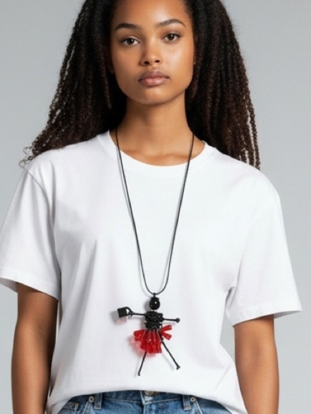Red and Black Doll Pendant Long Necklace - Women's Fashion Jewelry